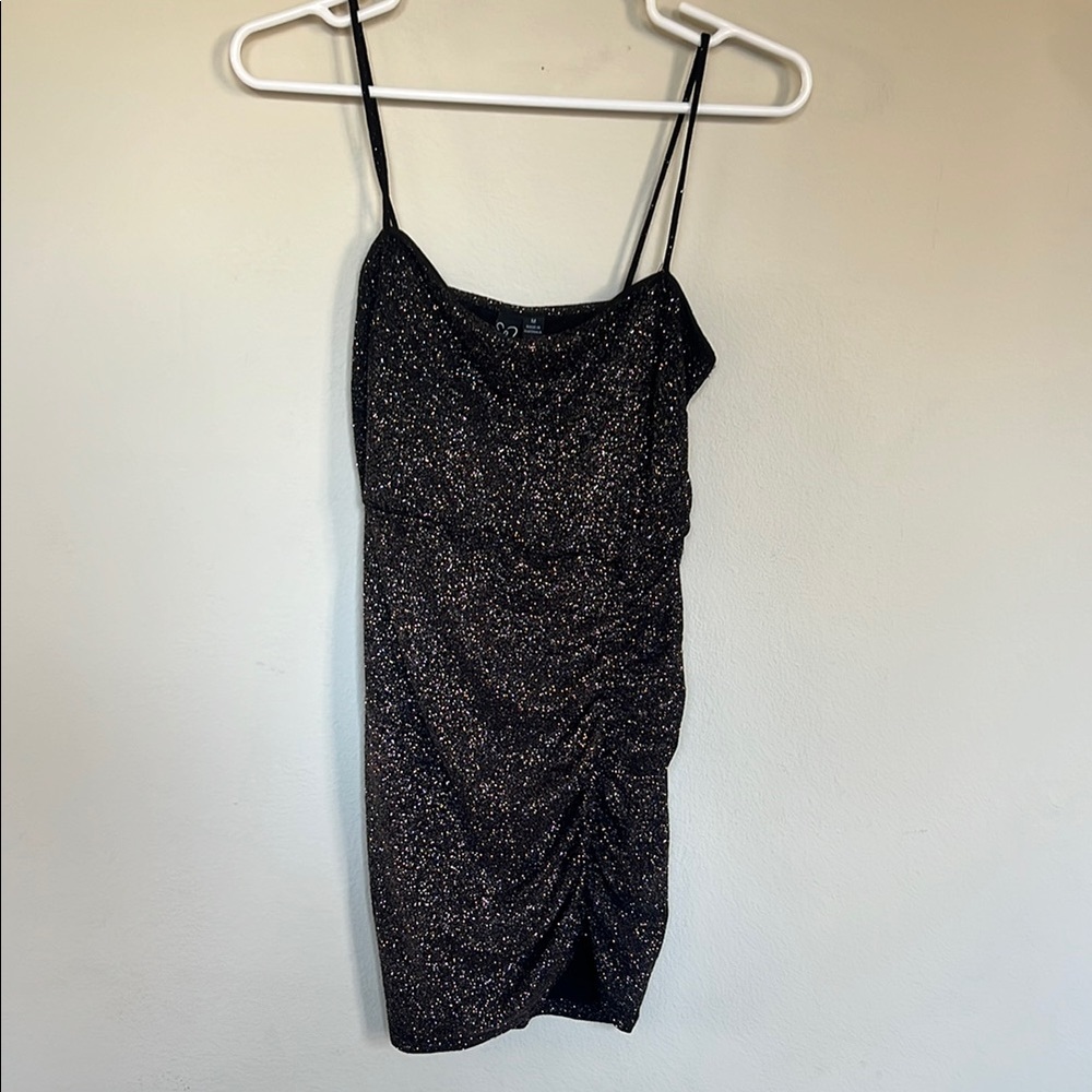 Windsor Black Sequin Ruched Cocktail Dress
